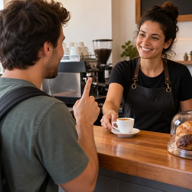 um café, por favor — one coffee, please