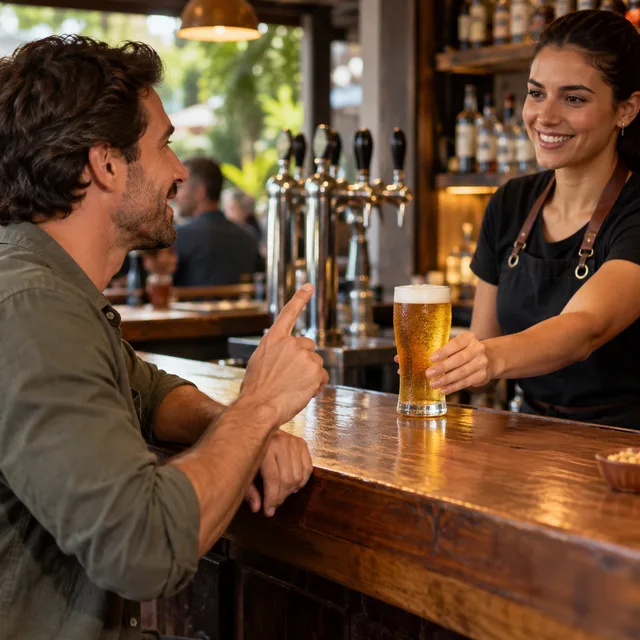 uma cerveja, por favor — one beer, please